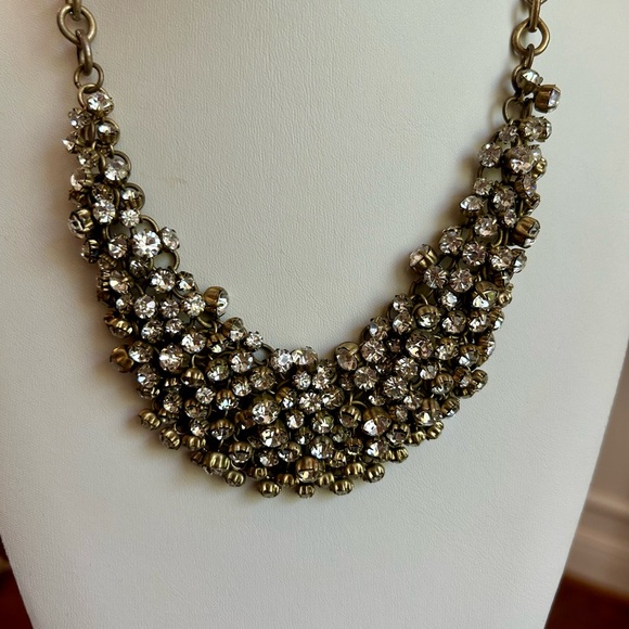 Vintage J. Crew Crystal Cluster Statement Bibb Necklace - Picture 2 of 5